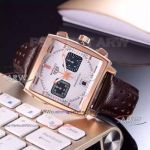 Perfect Replica TAG Heuer MONACO Rose Gold White Dial Watches 44mm